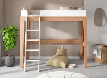 Midsleeper bed 90x200 solid beech SENSON - White/Beech