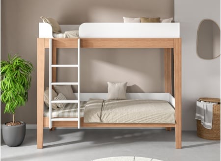 Litera 90x200 haya maciza SENSON - Blanco/Haya