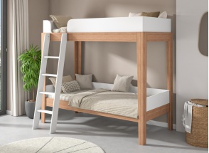 Letto a castello faggio massello con scaletta inclinata SENSON - Bianco/Faggio