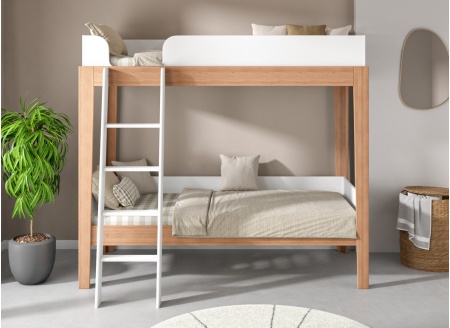 Solid beech bunk bed with angled ladder SENSON - White/Beech