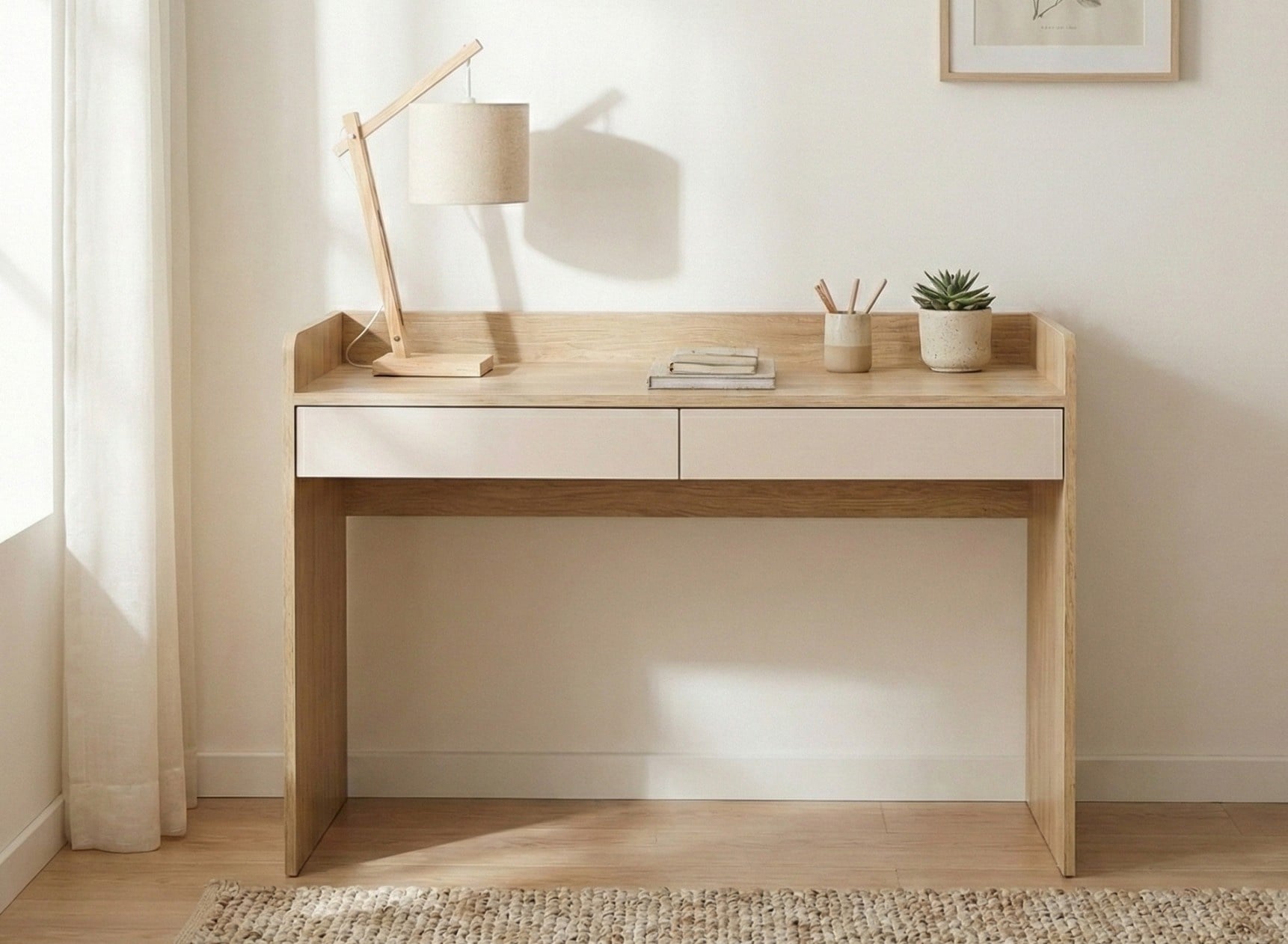 Bureau avec 2 tiroirs LILO  Chêne/Sable - 1