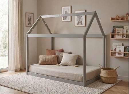 Lit cabane 90x140 évolutif ELLY  Gris - 1