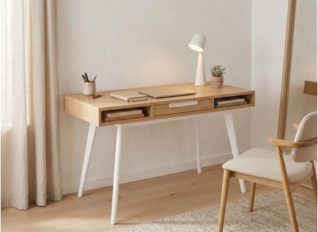 Bureau en bois VINTAGE - Blanc/Chêne 1