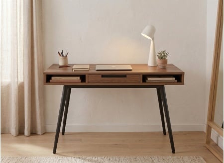 Escritorio de madera 1 cajón VINTAGE - Nogal