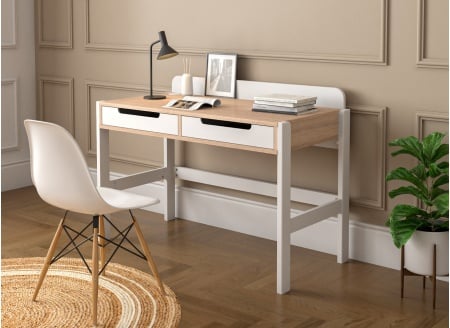 Bureau 2 tiroirs PRADO – Blanc/Chêne 1