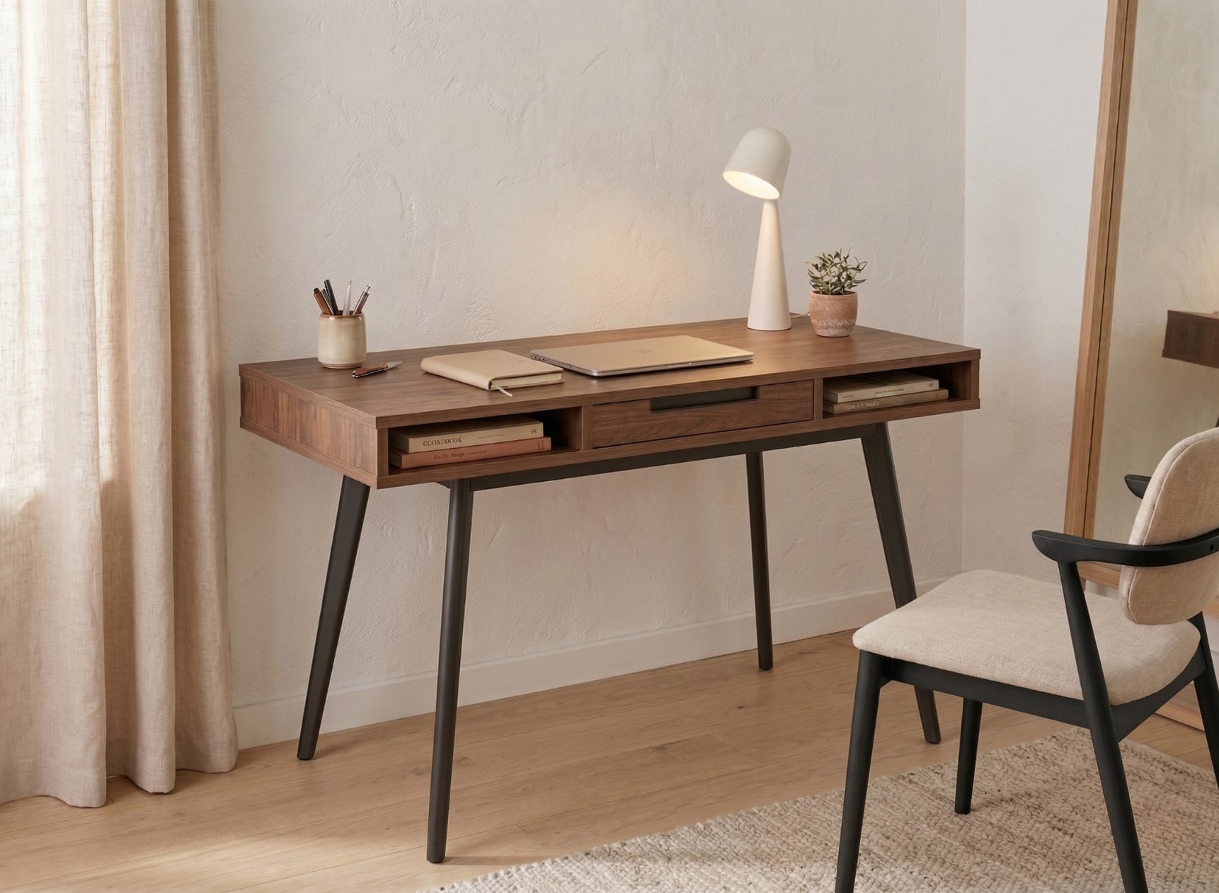 VINTAGE wooden desk with 1 drawer - Walnut
