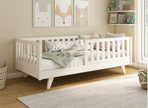 Letto bambino con sponda rimovibile 90x190 in pino massiccio UGO - Bianco