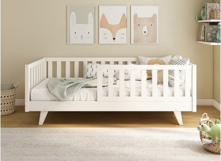 Kinderbed met verwijderbaar bedhekje 90x190 in massief grenen UGO - Wit