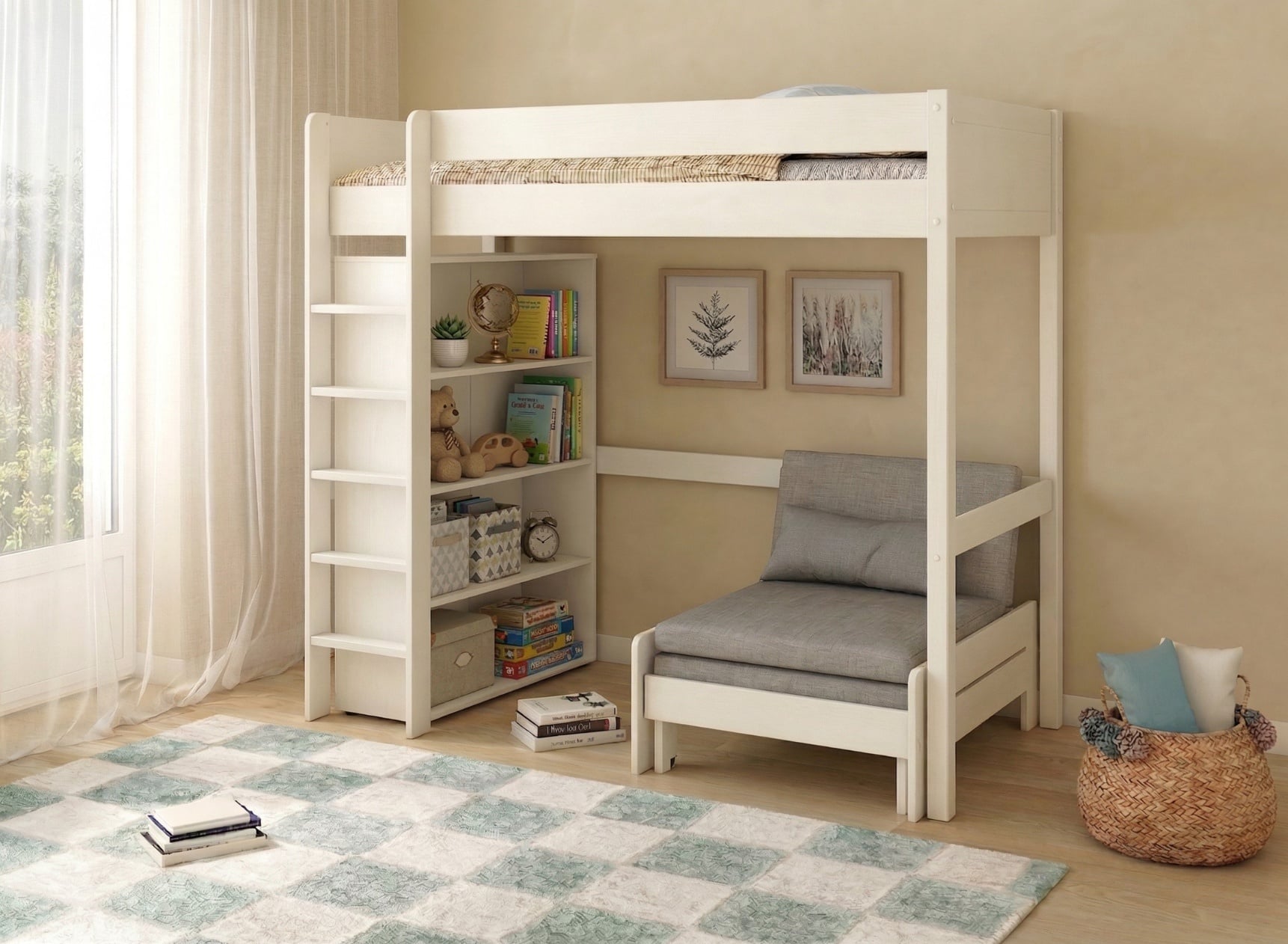 Lit mezzanine avec fauteuil et bibliothèque ARTHUS - 1