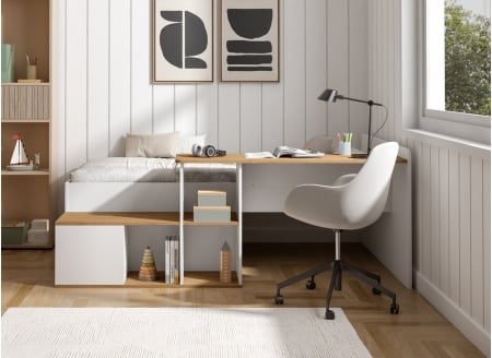 Children's bed with desk 90x200 EMMA - White/Oak + mattress