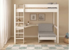 Lit mezzanine avec bureau 90x190 et fauteuil convertible ARTHUS - Blanc