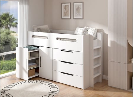 Mid-height bed with storage 90x190 ANDY - White