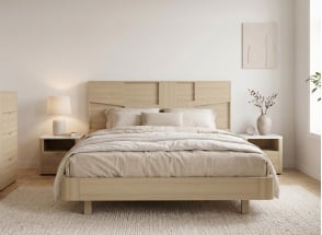 Cama doble 140x190 con cabecero LUMA - Roble claro