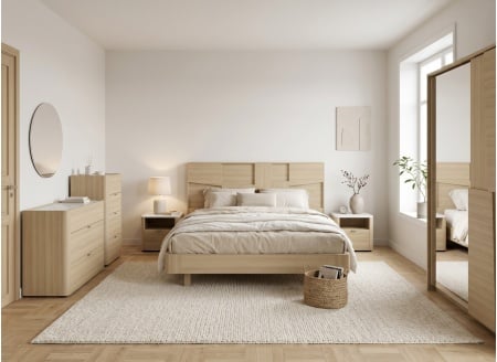 Doppelbett 140x190 mit Kopfteil LUMA - Helle Eiche