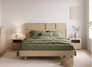 Cama doble 160x200 con cabecero LUMA - Roble claro
