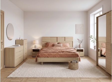 Doppelbett 180x200 mit Kopfteil LUMA - Helle Eiche