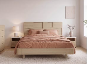 Cama doble 180x200 con cabecero LUMA - Roble claro