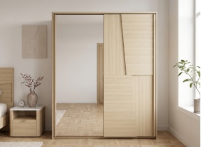 Armario 2 puertas correderas con espejo LUMA - Roble claro
