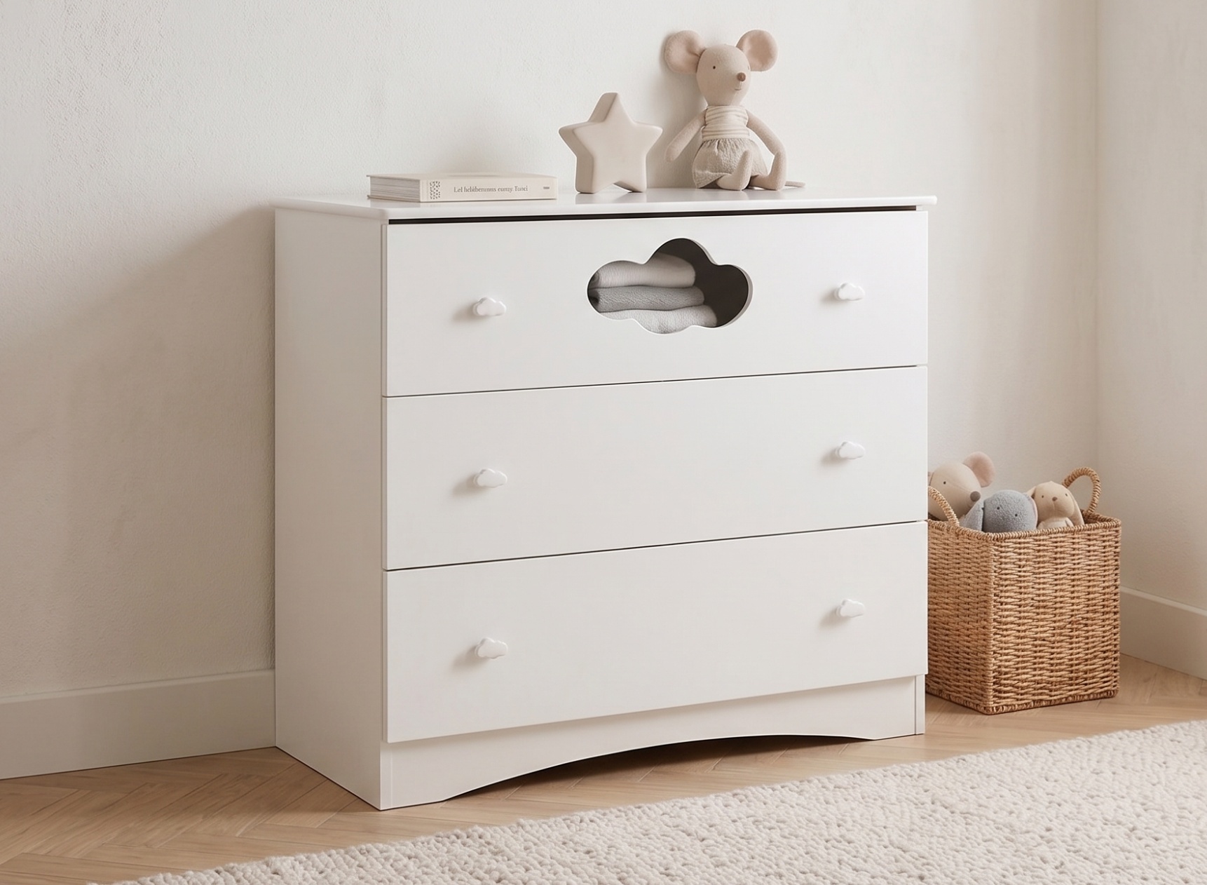 solid wood dresser changing table low voc water-based finish eu Babyletto Yuzu 3-Drawer Changer Dresser Natural Walnut