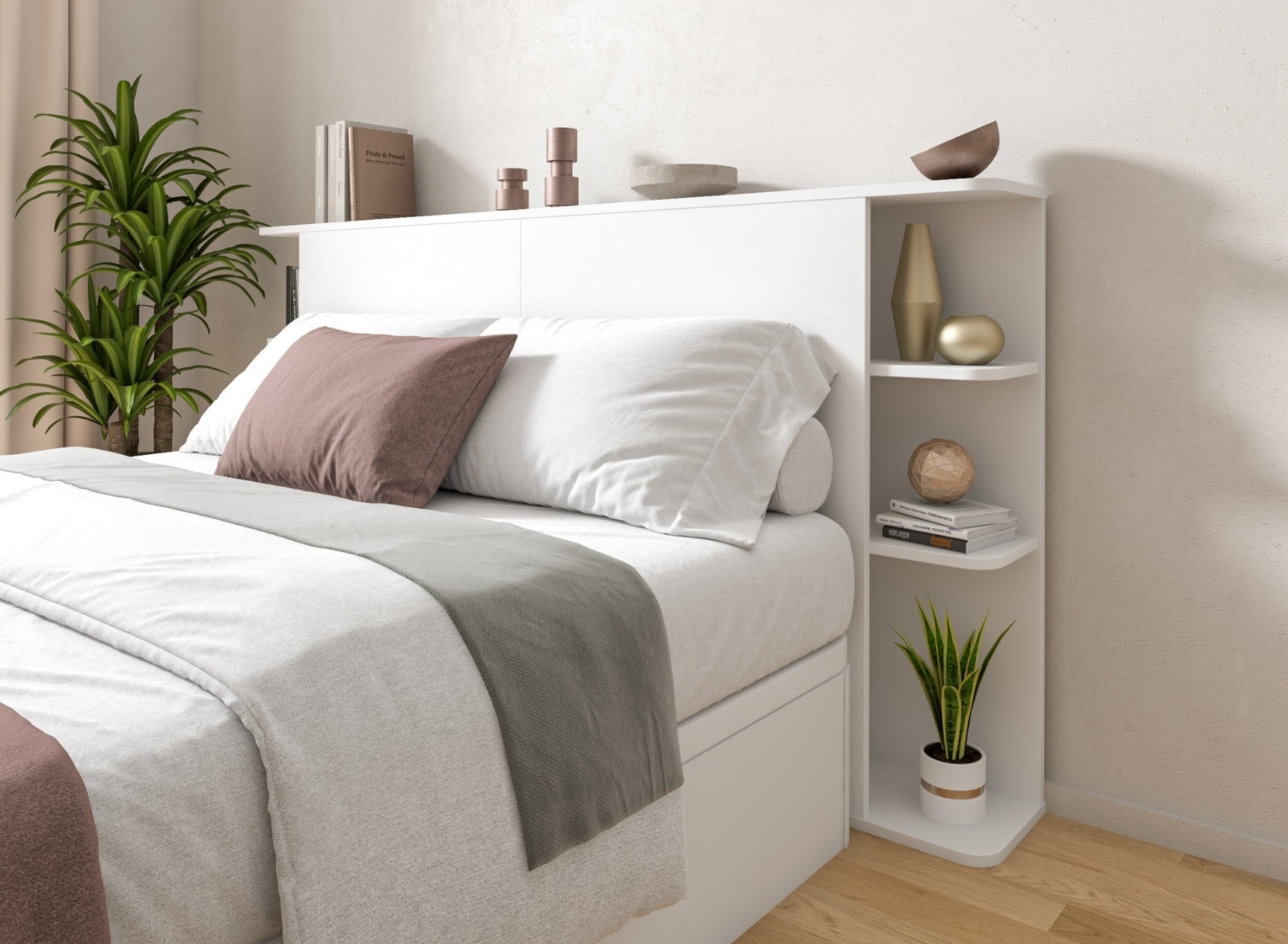 Tête de lit avec rangement 200 cm COLETTE - Blanc - 1