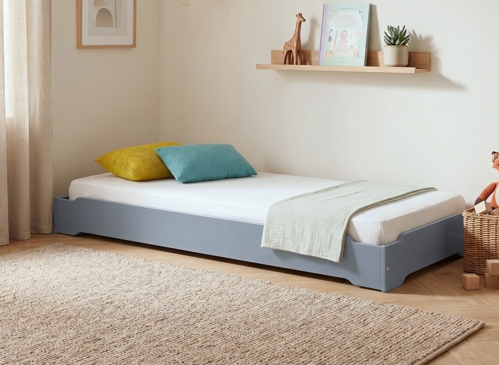 Lit enfant 90x190 en Pin massif SCOTT - Gris 1