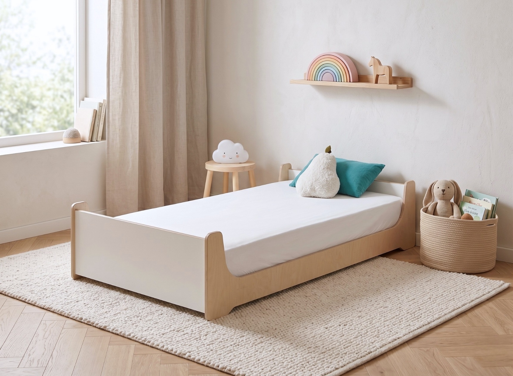 Letto Montessori 90x140 KALIX - Bianco/Legno
