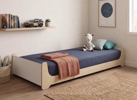 Lit enfant 90x190 KALIX - Blanc/Bois - 1
