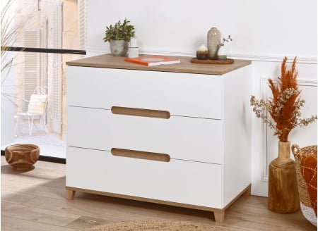 Commode 3 tiroirs ALBI Blanc/Chêne - 1