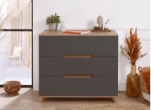 Commode 3 tiroirs ALBI Ardoise/Chêne - 2