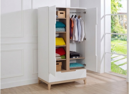 Armario 2 puertas 1 cajón VOLT – Blanco/Haya