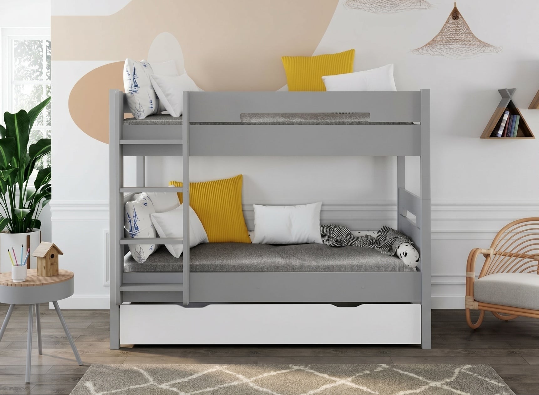 Triple bunk bed 90x190 ANGEL - Grey/White