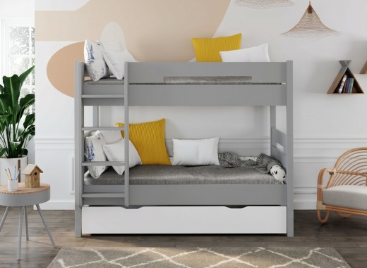 Etagenbett 3 Plätze 90x190 ANGEL - Grau/Weiß