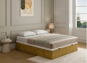 Lit coffre 160x200 en tissu grainé ALOE - Moutarde