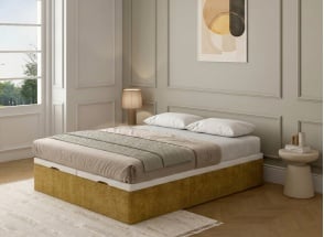 Storage bed 140x200 in grained fabric ALOE - Mustard