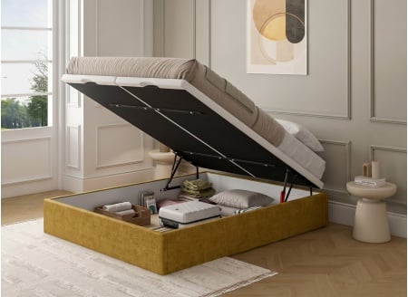 Lit coffre 140x200 en tissu grainé ALOE - Moutarde - 2