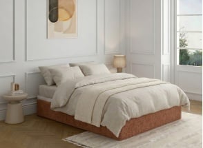 Lit coffre 160x200 en tissu grainé ALOE - Terracotta