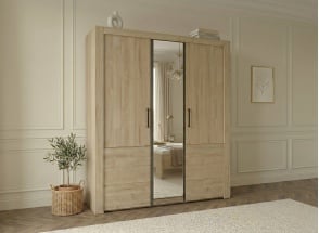 Armoire 3 portes avec miroir OSCAR - Chêne - 1