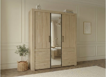 Armoire 3 portes avec miroir OSCAR - Chêne - 1