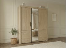 Armoire 3 portes avec miroir OSCAR - Chêne - 1
