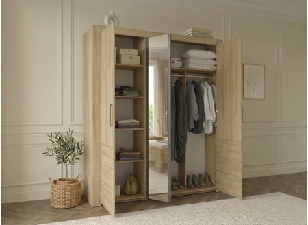 Armoire 3 portes avec miroir OSCAR - Chêne - 2