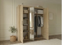 Armoire 3 portes avec miroir OSCAR - Chêne - 2