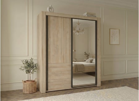Armoire 2 portes coulissantes avec miroir OSCAR - 1