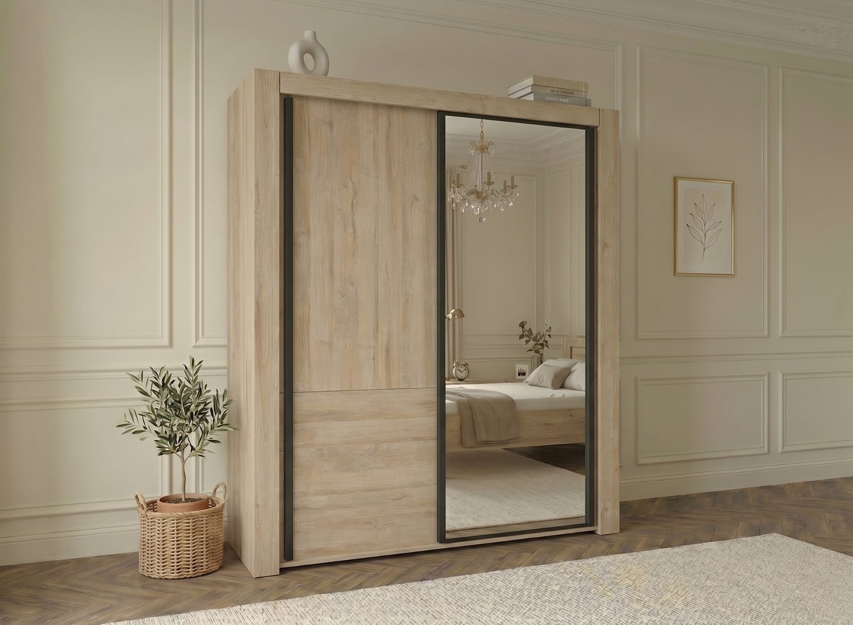 Armoire 2 portes coulissantes avec miroir OSCAR - 1