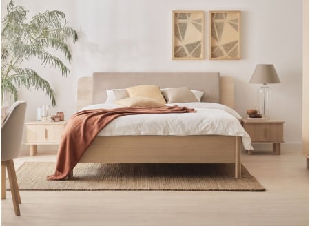 Tweepersoonsbed 160x200 met schuin hoofdeinde SINA - Lichte eik
