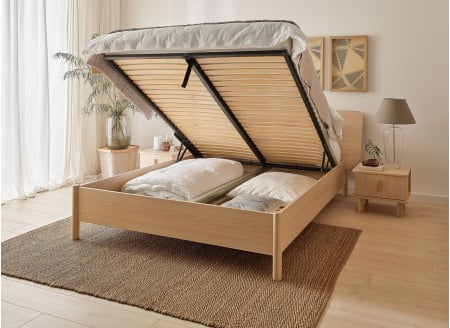 Lit coffre 140x200 avec tête de lit SINA - Chêne clair 2