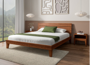 Letto con testata trio in legno massello 160x200 ACHILLE - Noce