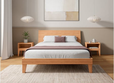 Bett mit vollem Kopfteil 140x190 & Nachttische ACHILLE - Buche
