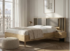 Doppelbett 140x200 mit Kopfteil und Nachttischen PAVEL - Eiche