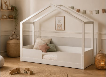 Huisjesbed Montessori 90x190 in massief grenenhout TIMEO - Wit