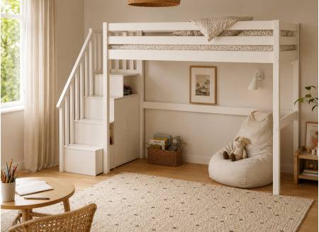 Letto a soppalco con scala 90x200 MEZZO - Bianco